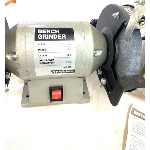 72 - Boxed bench grinder, one plastic guard missing, working order