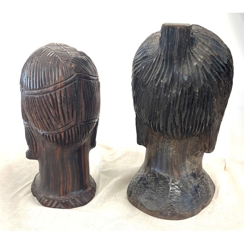 26 - 2 African carved heads, approximate height 8.5 inches