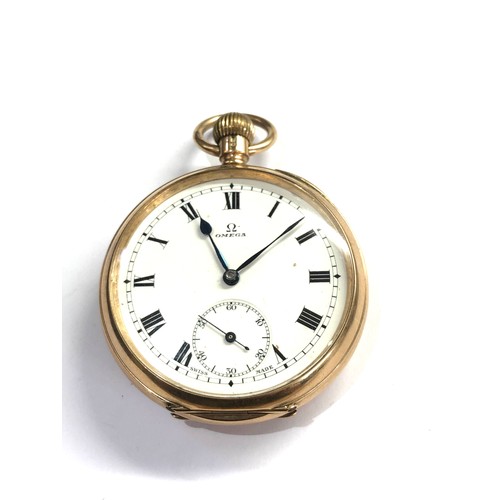 488 - 9ct gold omega pocket watch gold dust cover weight of watch 98g engraved back case measures approx 5... 