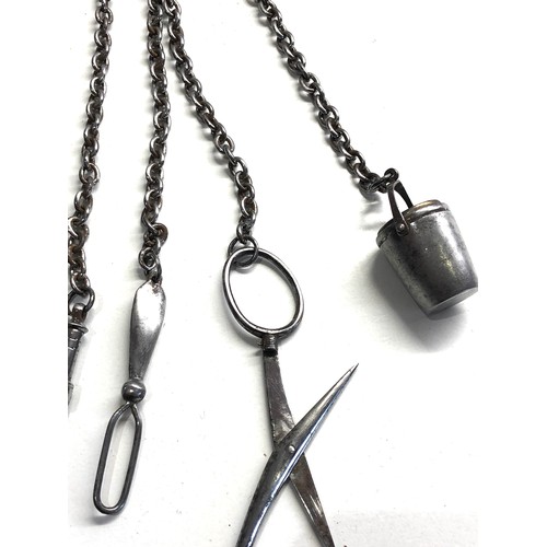 538 - Antique cut steel chatelaine complete with attachments