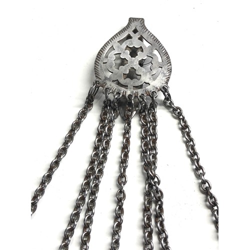 538 - Antique cut steel chatelaine complete with attachments