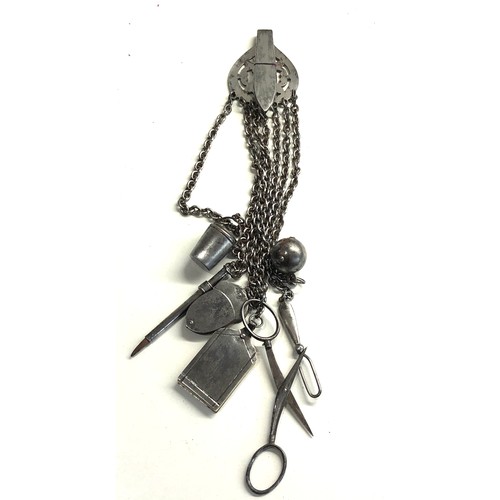 538 - Antique cut steel chatelaine complete with attachments