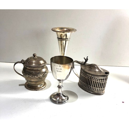 23 - Selection of silver items includes mustard pots posy vase and egg cup weighable silver weight 260g