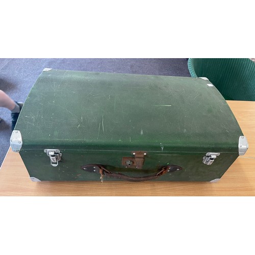 227 - Vintage green travel suitcase