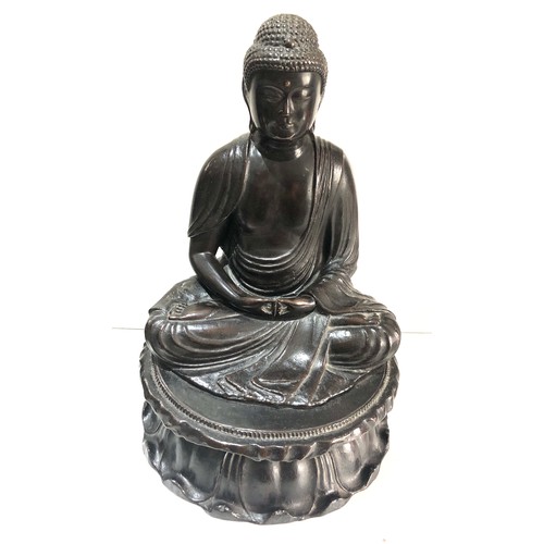 557 - Late 17th early 18th century Japanese bronze seated Buddha on lotus throne the reverse signed , dark... 