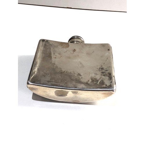 29 - Large vintage silver hip flask measures approx 11cm wide height 11cm weight 214g, this piece has no ... 