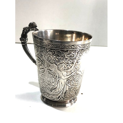 1A - Fine Antique French silver handled cup fine embossed detail of angels and floral pattern design hall... 