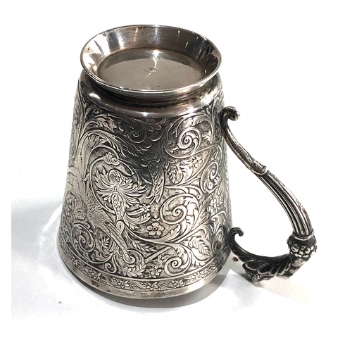 1A - Fine Antique French silver handled cup fine embossed detail of angels and floral pattern design hall... 