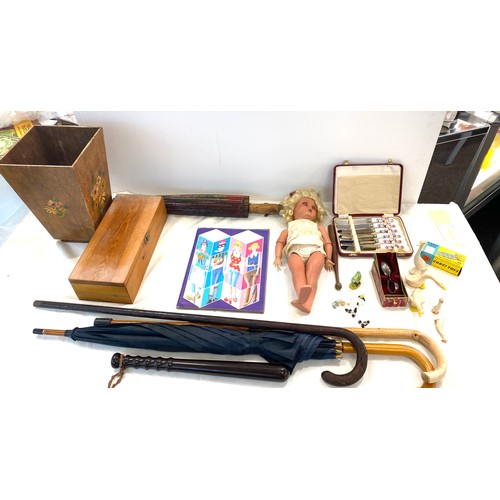 250 - Large selection of miscellaneous items, includes vintage doll, umbrella, truncheon, Konig camera sta... 