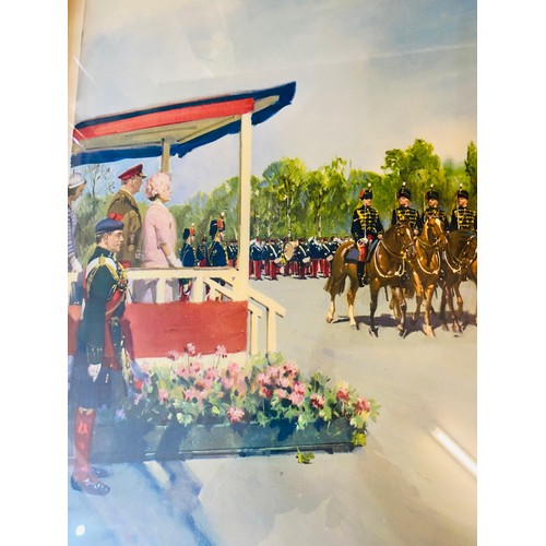 211 - Framed Queen mother parade print 11th hussurs measures approx 29.5