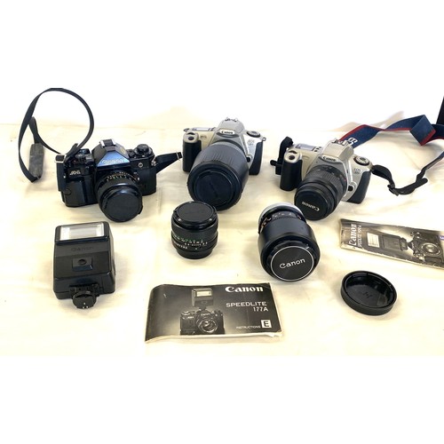 69 - Selection of assorted cameras includes canon A-1, canon EOS 300 etc