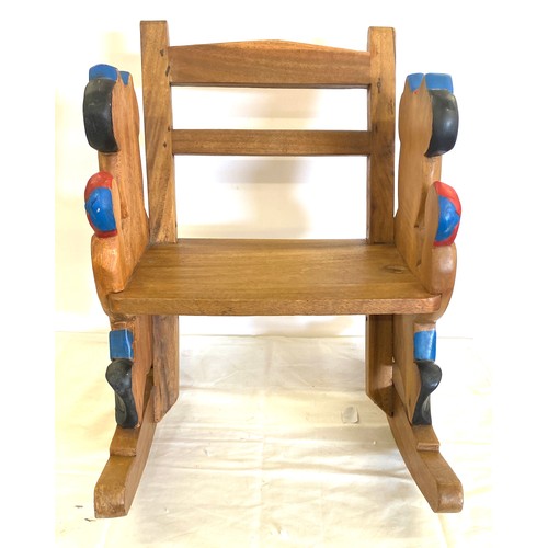 334 - Wooden childs teddy bear rocking chair