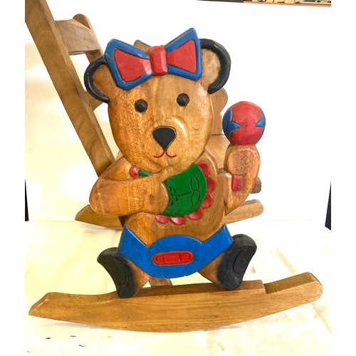 334 - Wooden childs teddy bear rocking chair