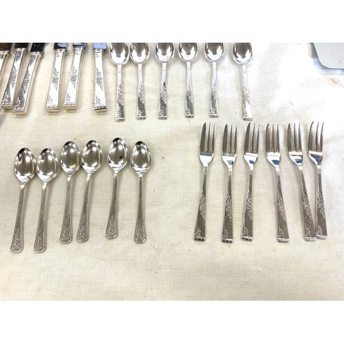 75 - 6 Place setting silver plated/ stainless steel cutlery set and a silver plated basket