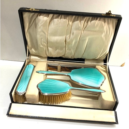 69 - Antique boxed silver and enamel brush set