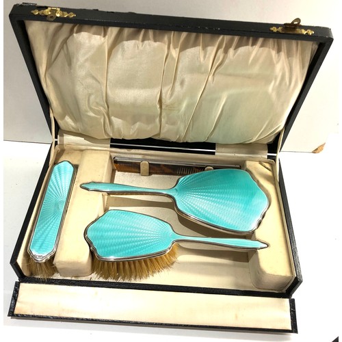 69 - Antique boxed silver and enamel brush set