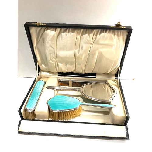 69 - Antique boxed silver and enamel brush set