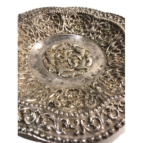 67 - Asian embossed silver bowl measures approx 20cm dia weight 170g