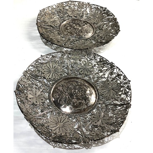 55 - 2 oriental filigree silver bowls each measures approx 16cn dia weight 280g