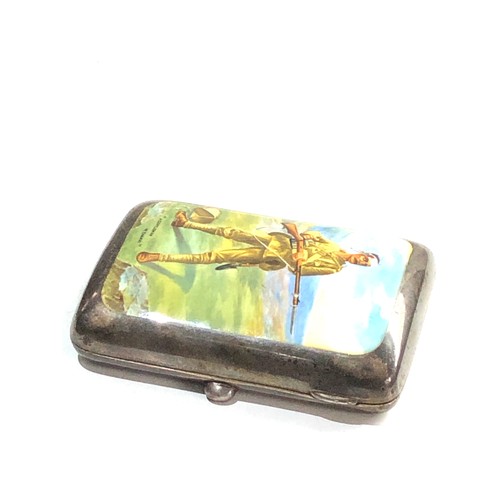 46 - Silver and enamel cigarette case picture of a wounded soldier a gentleman in kharki