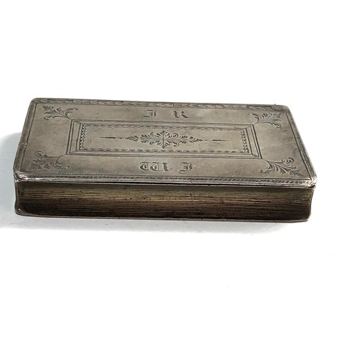 43 - Antique silver book snuff box not hallmarked but xrt as silver measures approx 7.4cm by 5cm