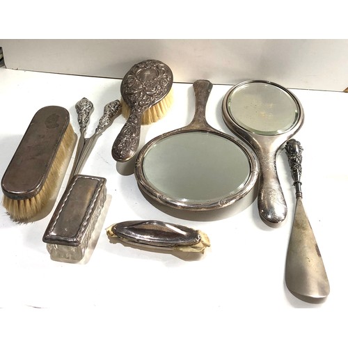 58 - Selection of silver items includes dressing table mirrors brushes etc