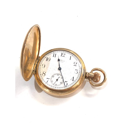 494 - Gold plated waltham full hunter pocket watch in working order but no warranty given