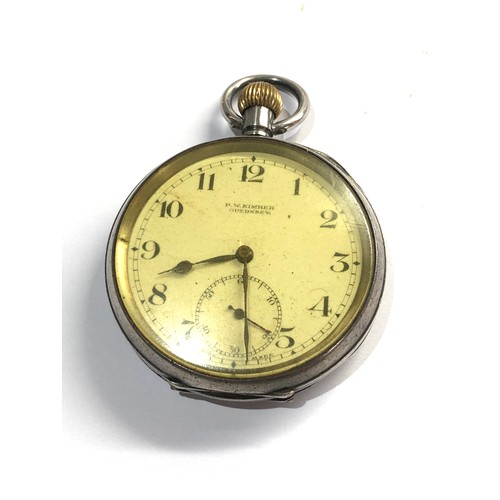 500 - Silver open face pocket watch p.w.kimber Guernsey hand winding in working order but no warranty give... 