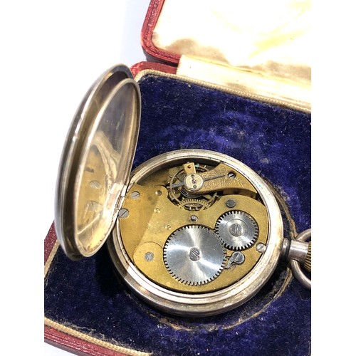 501 - Boxed Silver open face pocket watch hand winding in non working order spares or repair