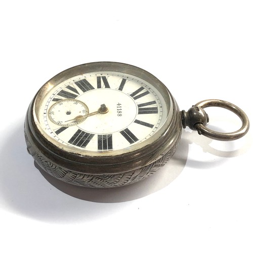 498 - Large Silver open face fusee pocket watch in non working order but no warranty given missing second ... 