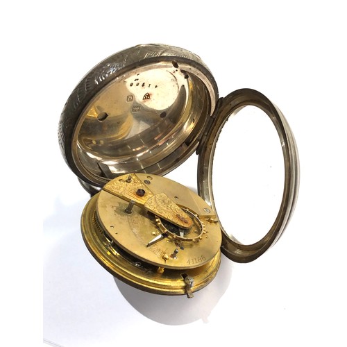 498 - Large Silver open face fusee pocket watch in non working order but no warranty given missing second ... 