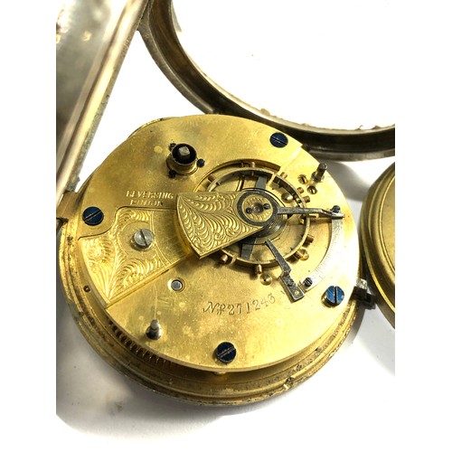 490 - Large Silver dial open face pocket watch in working order but no warranty given missing second hands... 