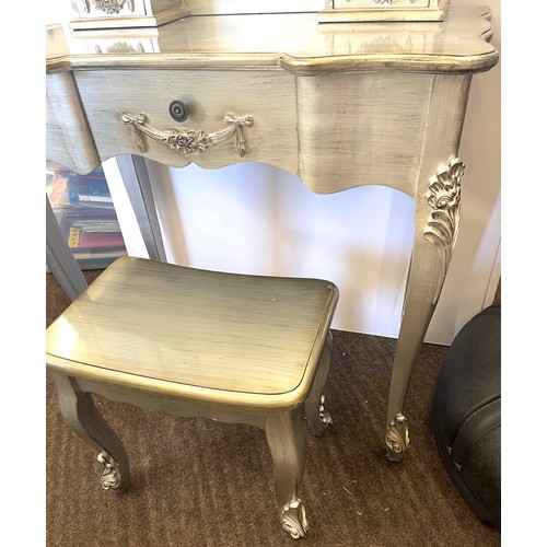 360 - Modern retro style dressing table with mirror and stool, measures approx 61