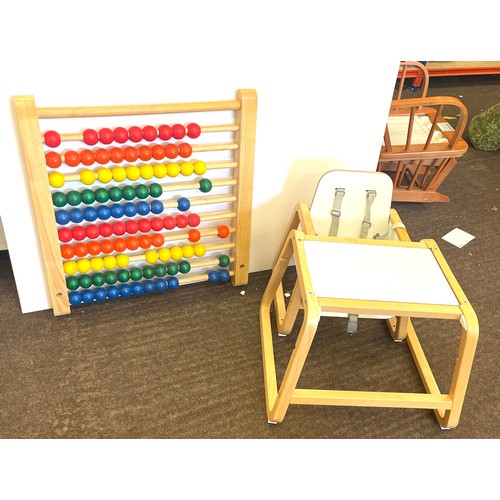 338 - Children's extra large Abacus, children's highchair / low chair with table