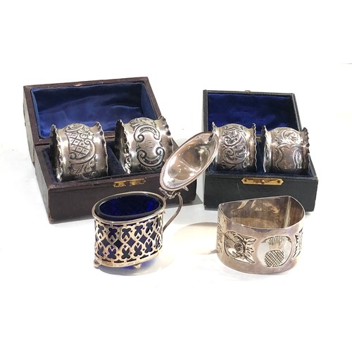 44 - Selection of silver items boxed napkin rings mustard etc