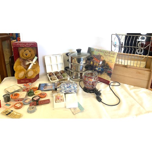 336 - Selection of miscellaneous items includes electric wax burner, steamer, golden jubilee teddy aurora ... 