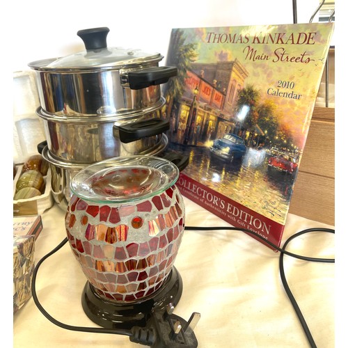 336 - Selection of miscellaneous items includes electric wax burner, steamer, golden jubilee teddy aurora ... 