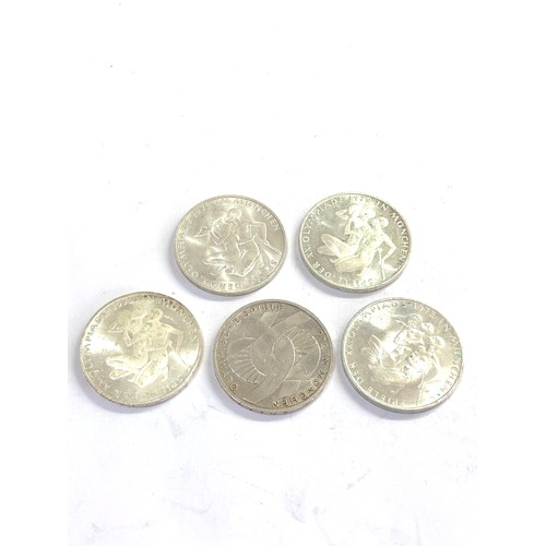 518 - 5 silver german 10 deutsch mark  coins weight 78g