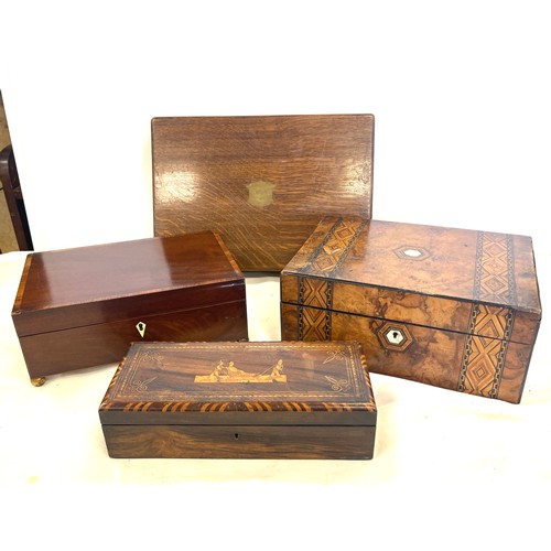 295 - Selection 4 antique boxes (2 with inlay), one with mother of pearl