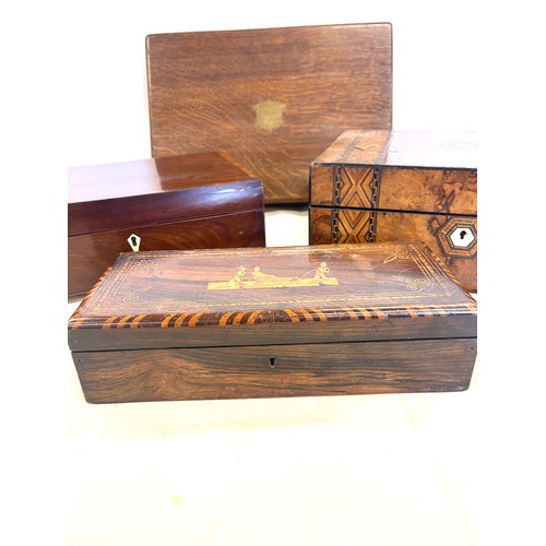 295 - Selection 4 antique boxes (2 with inlay), one with mother of pearl