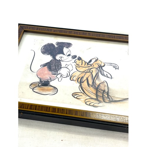 143 - Framed Disney Mickey and Pluto sketch, approximate measurement: Height 13cms, width 18cms,