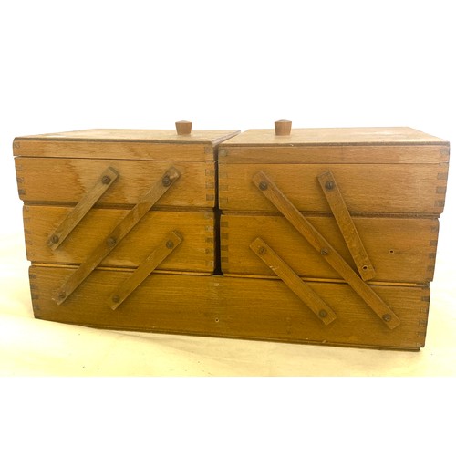 311 - Expanding wooden sewing box with contents