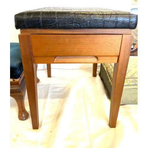 296 - 2 Vintage wooden stools and a sewing stool