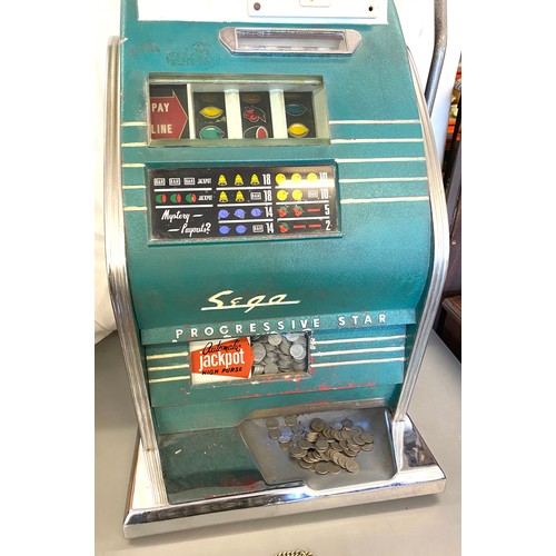 372 - Deco style Sega Progressive star one arm bandit with quantity of sixpences, working order, wire need... 