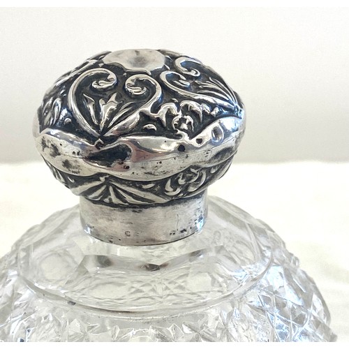 485 - Silver lidded cut class scent bottle