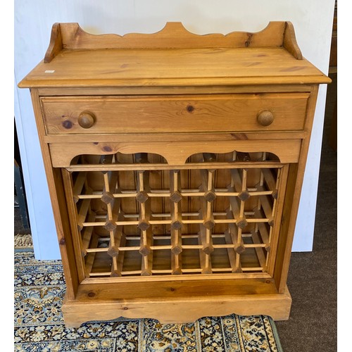 415 - Pine one drawer wine rack, measure approx 32