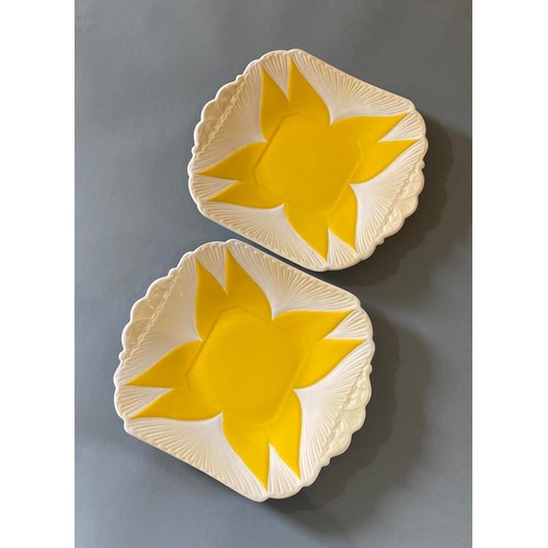 545 - Rare Shelley yellow harlequin dainty floral handle part teas set comprising of 2 sandwich plates sug... 