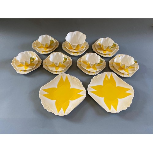 545 - Rare Shelley yellow harlequin dainty floral handle part teas set comprising of 2 sandwich plates sug... 