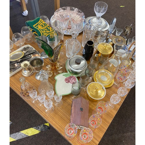 309 - Assortment of glassware, ornaments, cutlery etc