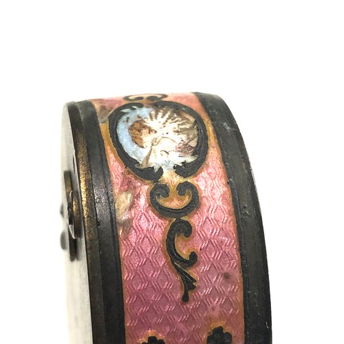 548 - 19th century pink guilloche enamel boudoir desk clock with cherub panels and Watteauesque panel of l... 